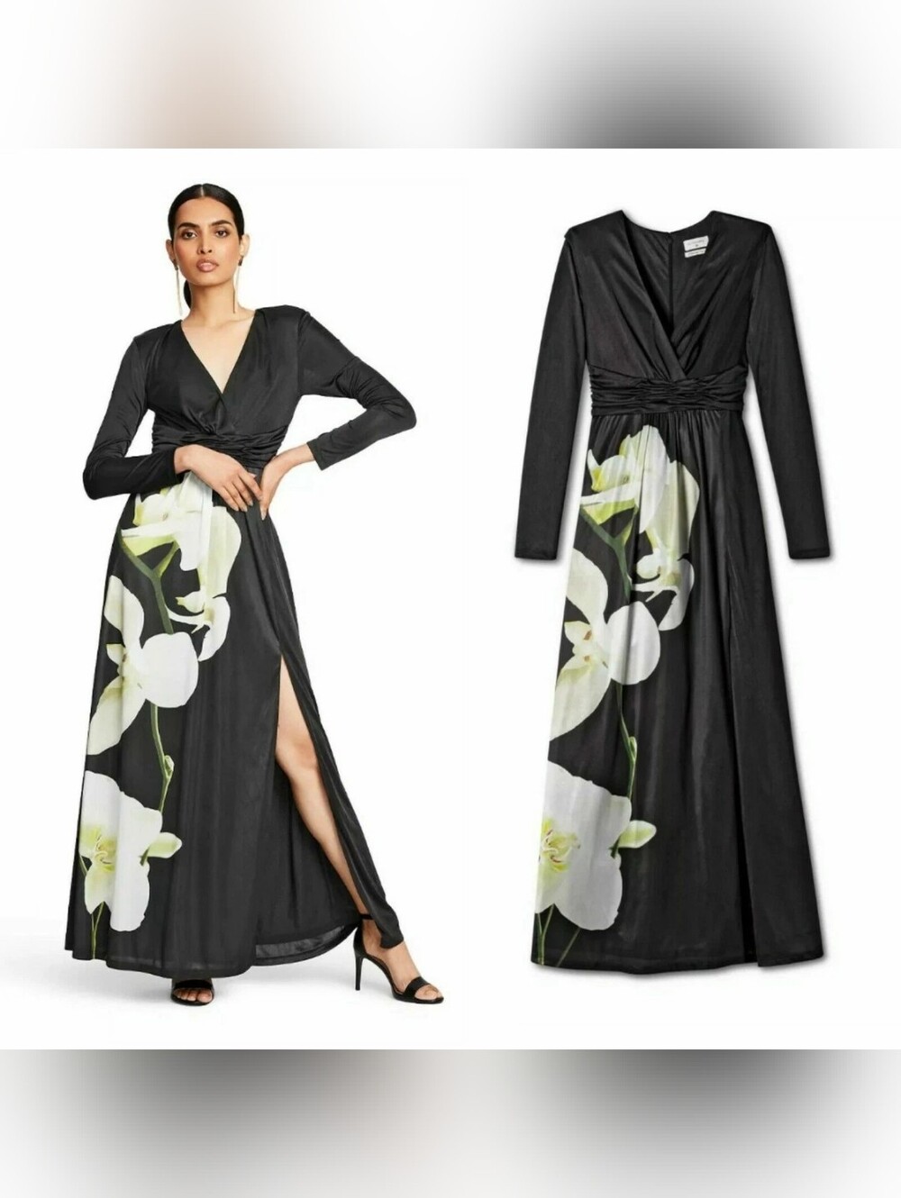 Altuzurra for Target Black Floral Wrap-Style Long Sleeve Maxi Dress- L